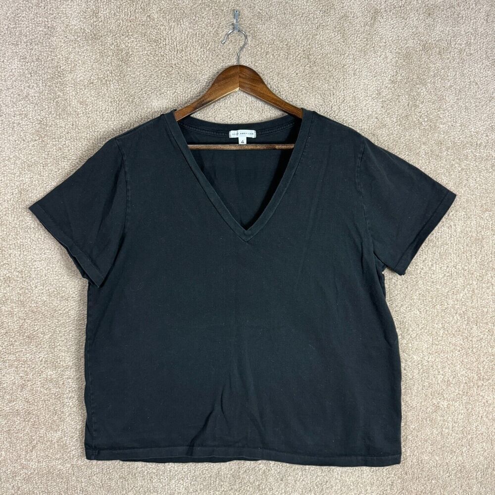 Good American Girlfriend T-Shirt Womens 4 XL Black V Neck Supima Cotton Boxy - Picture 2 of 10